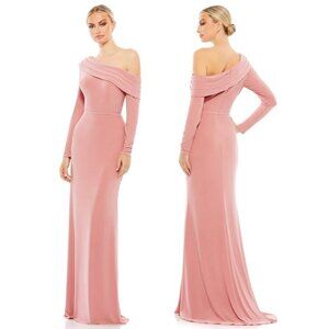 MAC DUGGAL One-Shoulder Jersey Trumpet Gown in Rose Gold Size US 10